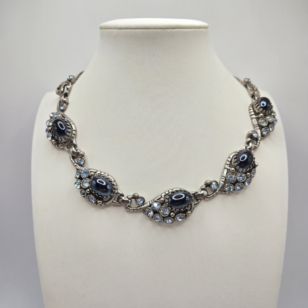 Selro Selini Choker Necklace MCM Chunky Statement Rhinestone Silvertone Vintage